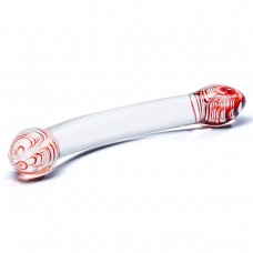 Изогнутый двусторонний фаллос из стекла Red Head - 22 см.