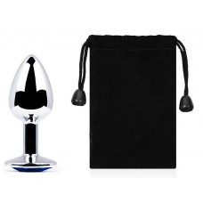 Анальное украшение SILVER PLUG SMALL с синим кристаллом - 7,2 см.